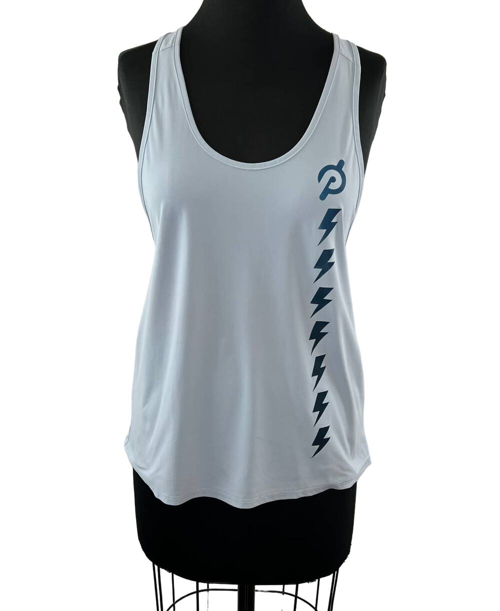PELOTON Light Blue Scoop Neck Twist Racerback Tank Microfiber Top Lightning M